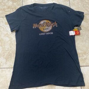 Hard Rock Cafe Black Tee with Orange and White Rhinestones